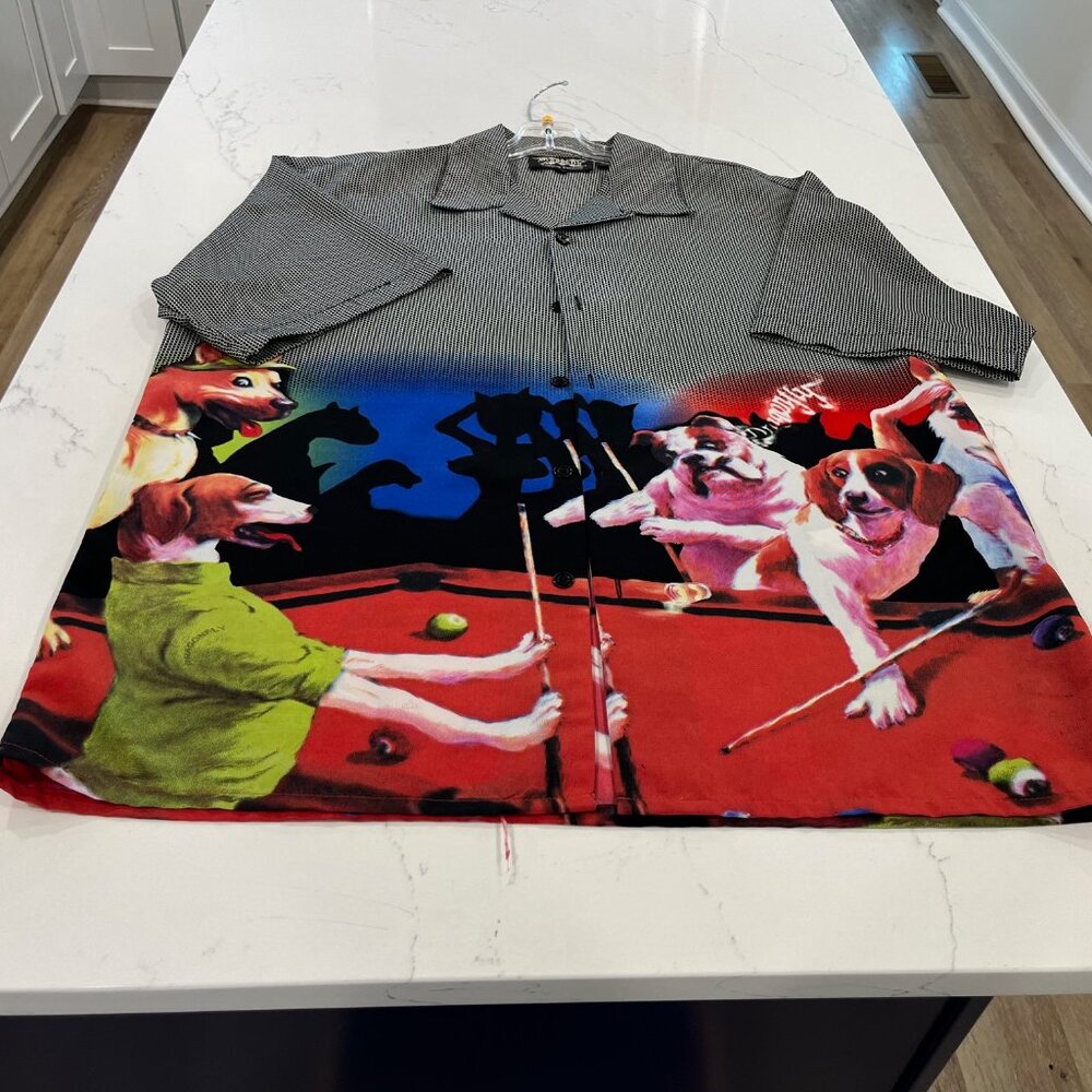 Dragonfly Clothing Company Short Sleeve dogs playing pool print XL
